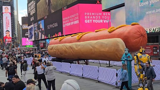 Gigantyczna parówka strzelająca konfetti i pokaz filmów na cyfrowych bilbordach. Takie rzeczy tylko w Ameryce?