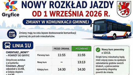 Gryfice zmieniają rozkład jazdy. Od 1 września nowe kursy i przystanek