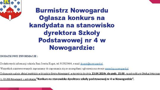 Konkurs na dyrektora Szkoły Podstawowej w Nowogardzie