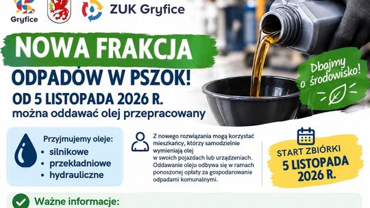 Nowa frakcja odpadów w PSZOK. Od 5 listopada mieszkańcy będą mogli oddawać olej przepracowany