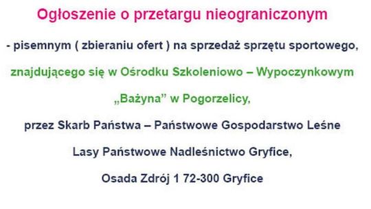 Sprzęt sportowy w OW "Bażyna" - Ogłoszenie o przetargu nieograniczonym
