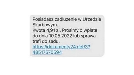 Uwaga na fałszywe SMS-y dot. zadłużenia w urzędzie skarbowym
