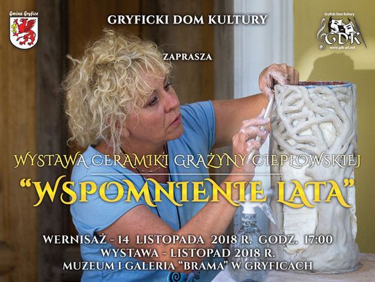 Gryficki Dom Kultury zaprasza na wernisaż wystawy ceramiki autorstwa Grażyny Ciepłowskiej pt. "Wspomnienie lata"