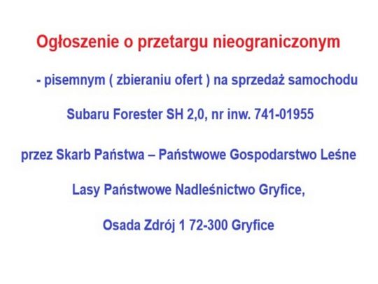 Ogłoszenie o przetargu nieograniczonym