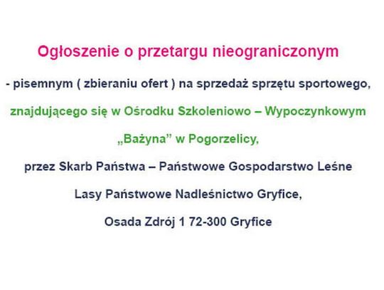 Ogłoszenie o przetargu nieograniczonym na sprzęt sportowy