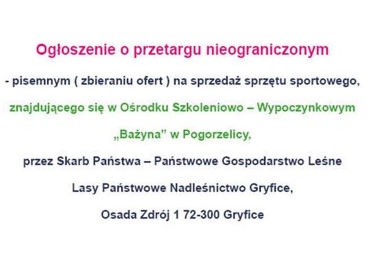 Sprzęt sportowy w OW "Bażyna" - Ogłoszenie o przetargu nieograniczonym