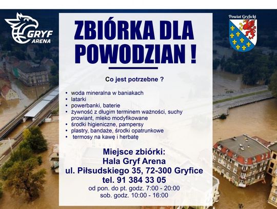 Powiat Gryficki rusza ze zbiórką najpotrzebniejszych rzeczy dla powodzian.