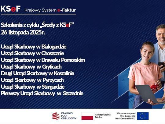 Środy z KSeF: bezpłatne szkolenia ekspertów urzędów skarbowych o Krajowym Systemie e‑Faktur — stacjonarnie i online, szczegóły na BIP