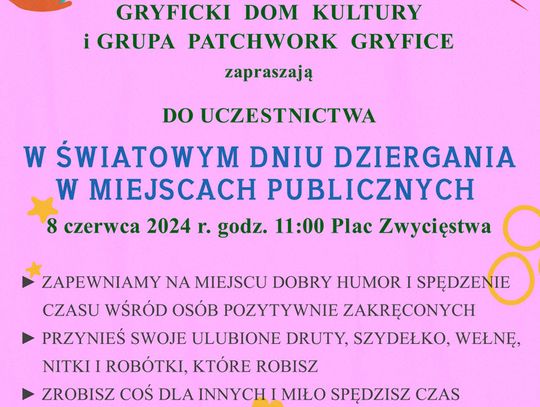 ŚWIATOWY DZIEŃ DZIERGANIA W MIEJSCACH PUBLICZNYCH GRYFICE 2024.