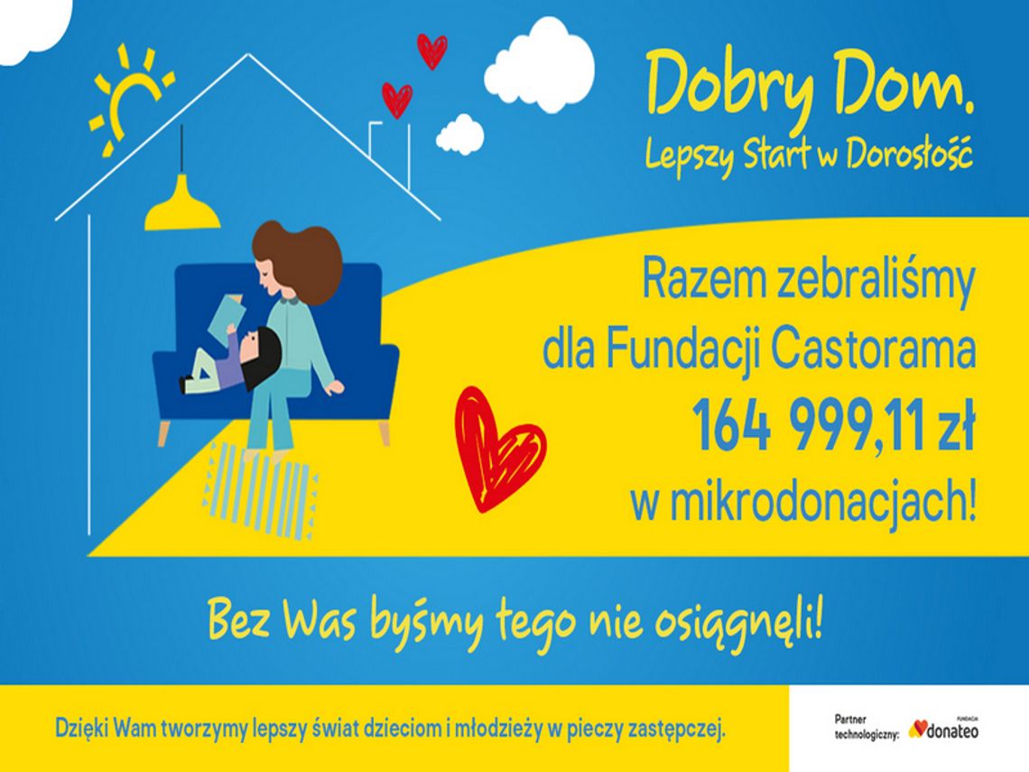 Blisko 165 tys. zł ze zbiórki mikrodonacji w sklepach Castoramy trafi na wsparcie dzieci i młodzieży z pieczy zastępczej