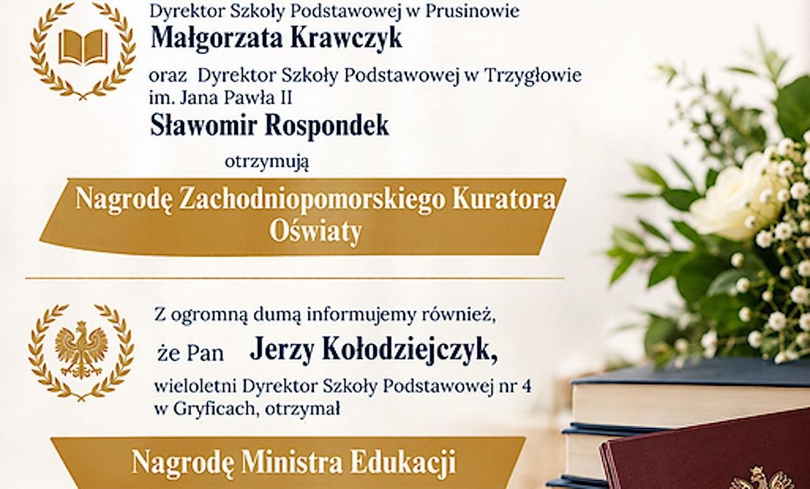 Dyrektorzy szkół z Gminy Gryfice z prestiżowymi wyróżnieniami