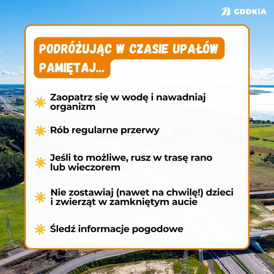 Gorący początek lata. GDDKiA: przygotuj się do podróży przy wysokich temperaturach