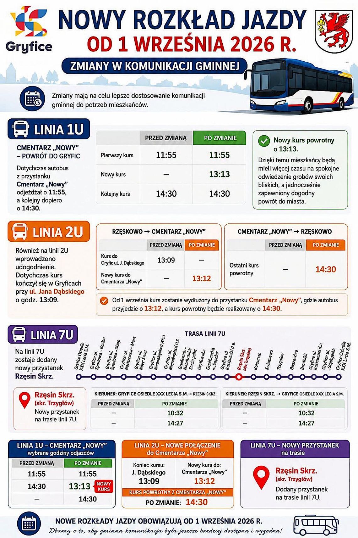 Gryfice zmieniają rozkład jazdy. Od 1 września nowe kursy i przystanek