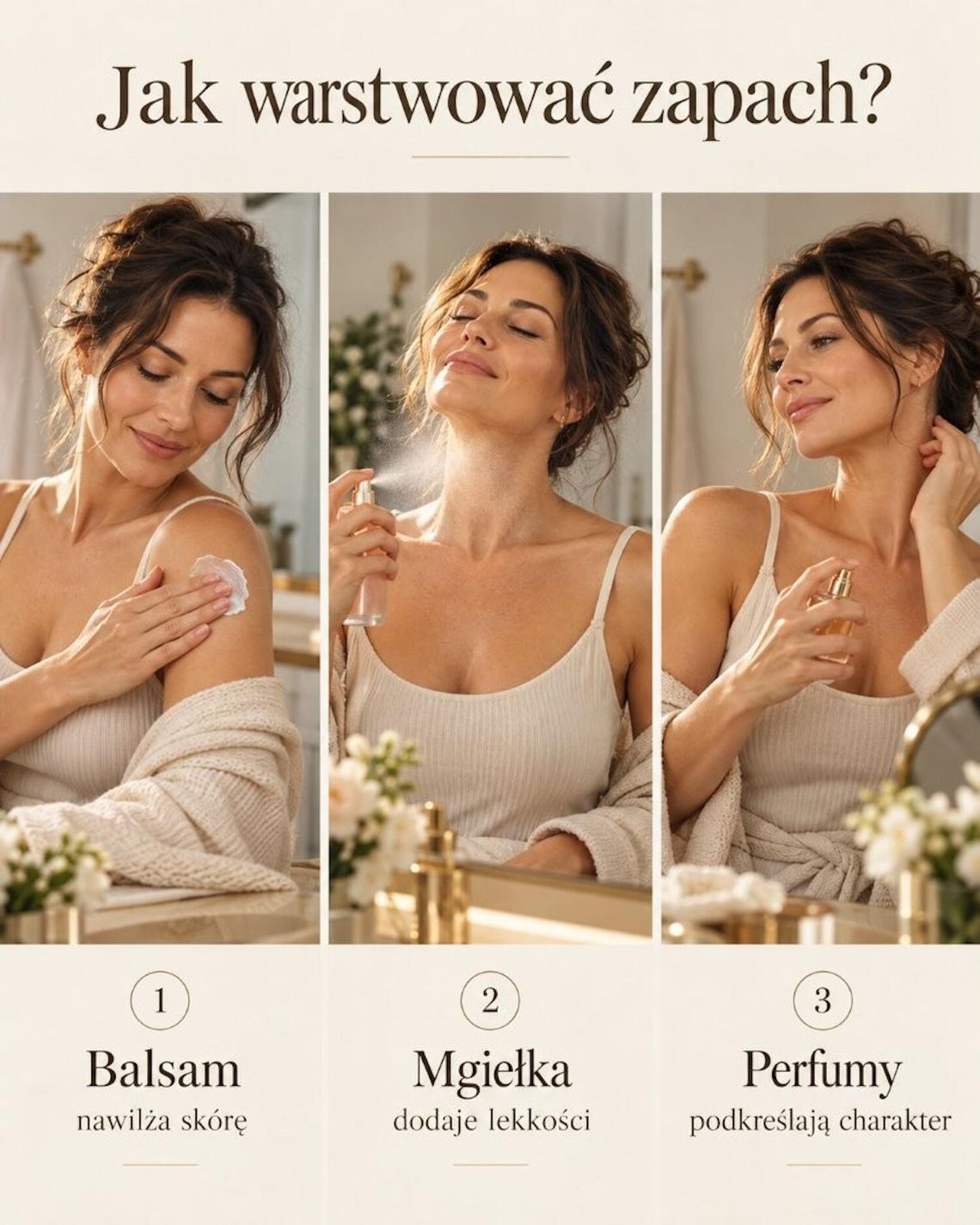 Jak łączyć mgiełkę, perfumy i balsam, żeby zapach utrzymał się cały dzień?