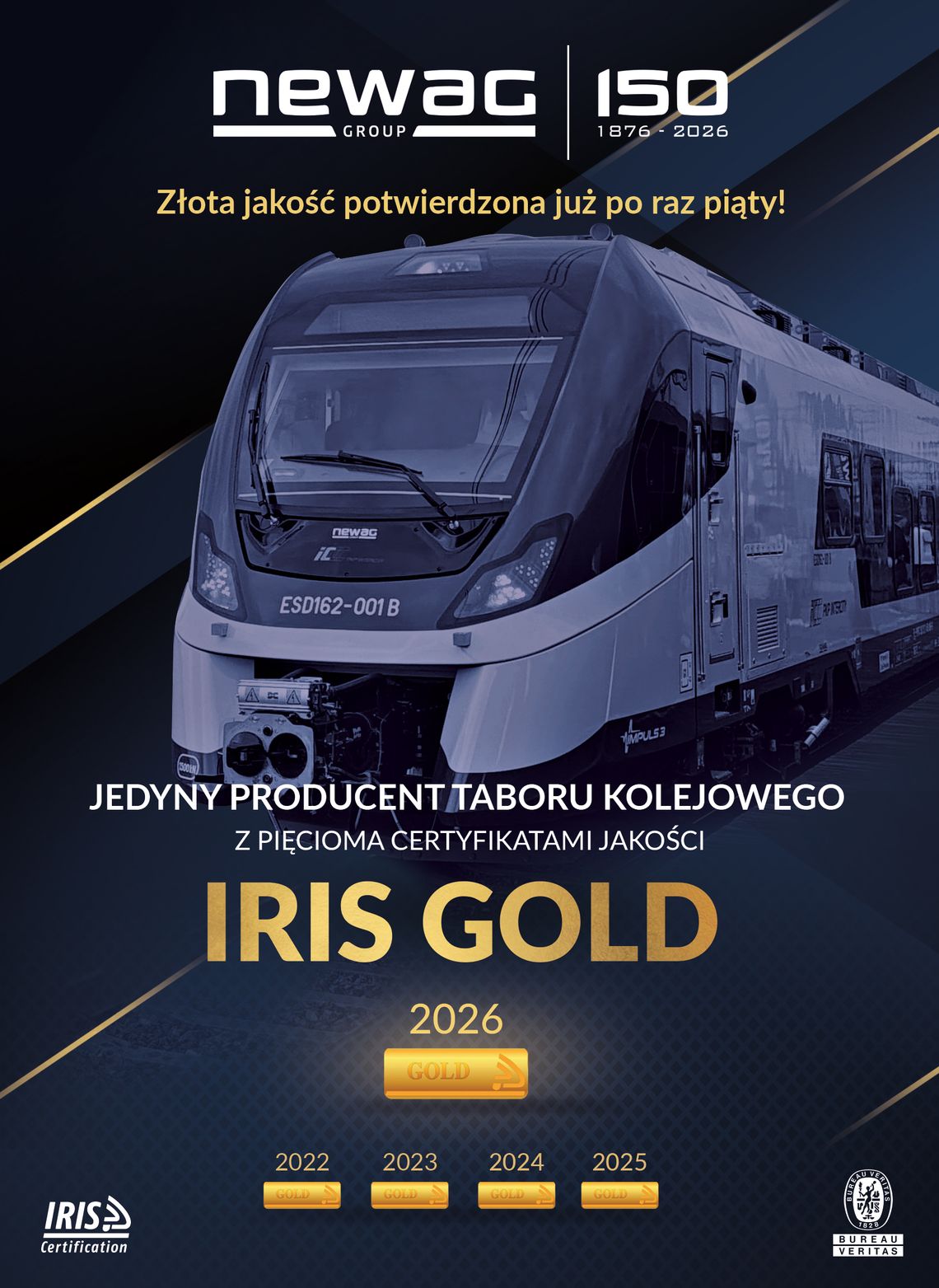 Najwyższa jakość, najwyższe standardy - NEWAG ze złotem po raz piąty z rzędu Najwyższa jakość, najwyższe standardy - NEWAG ze złotem po raz piąty z rzędu
