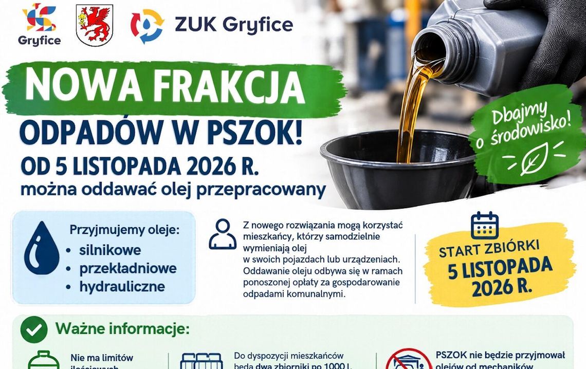 Nowa frakcja odpadów w PSZOK. Od 5 listopada mieszkańcy będą mogli oddawać olej przepracowany