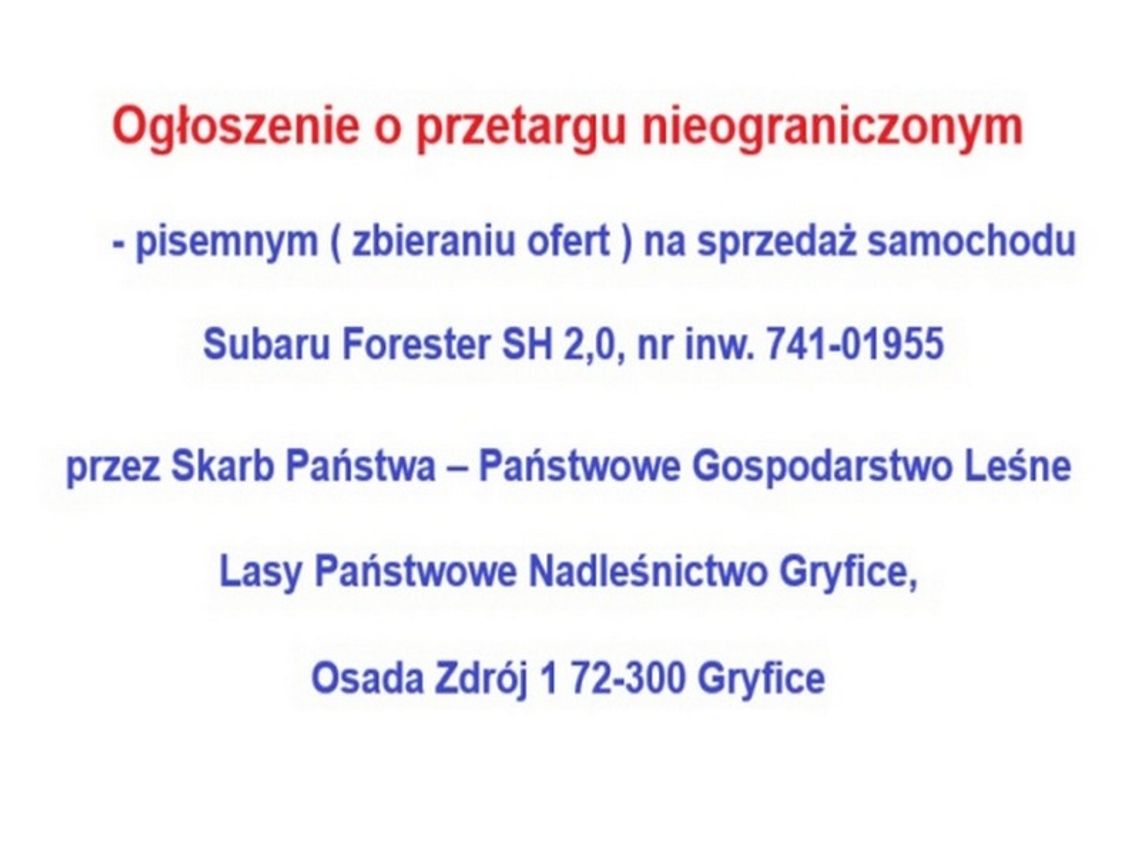 Ogłoszenie o przetargu nieograniczonym