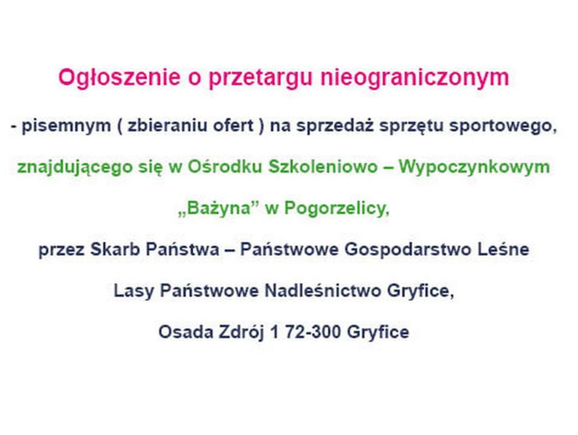 Ogłoszenie o przetargu nieograniczonym na sprzęt sportowy