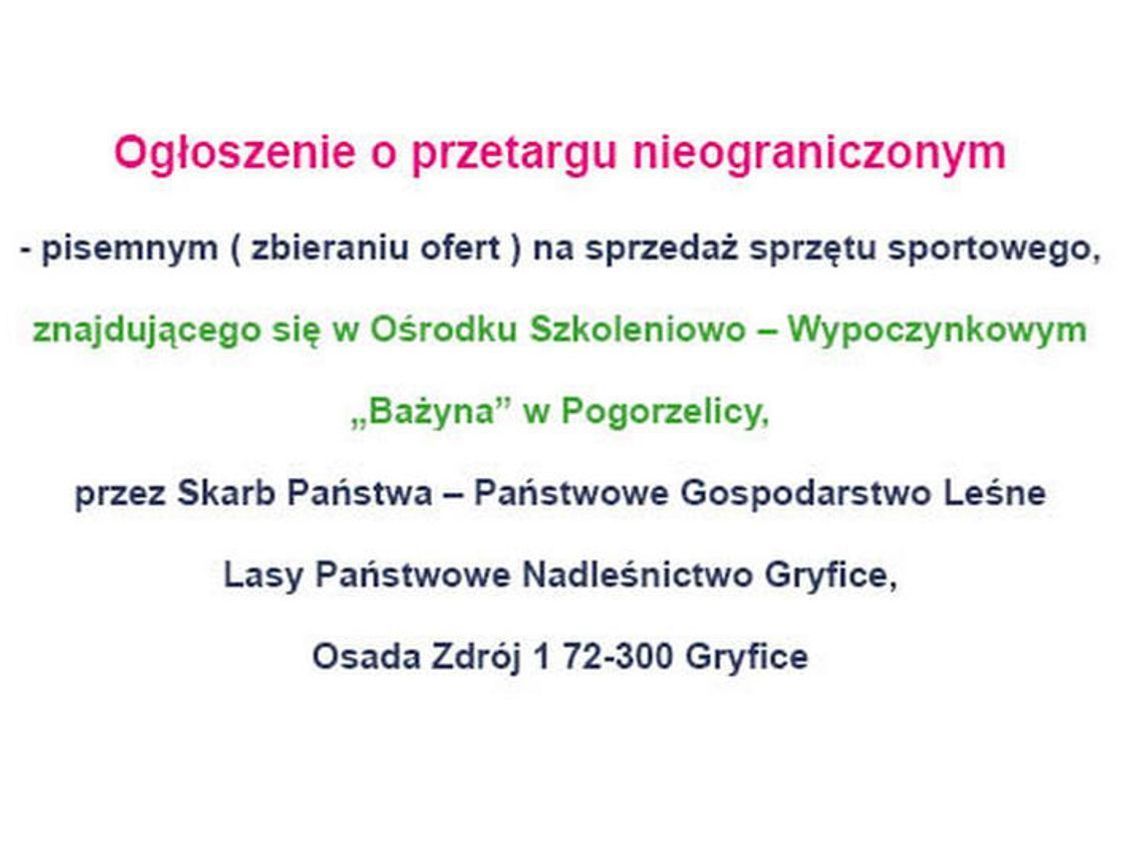 Sprzęt sportowy w OW "Bażyna" - Ogłoszenie o przetargu nieograniczonym
