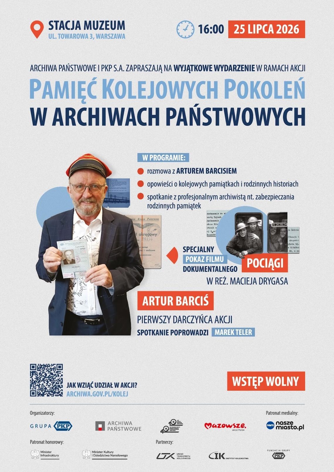 Podróż przez pamięć kolejowych pokoleń: Artur Barciś, rodzinna historia kolei i nagradzany film „Pociągi” - wyjątkowe spotkanie w stacji muzeum Podróż przez pamięć kolejowych pokoleń: Artur Barciś, rodzinna historia kolei i nagradzany film „Pociągi” - wyjątkowe spotkanie w stacji muzeum