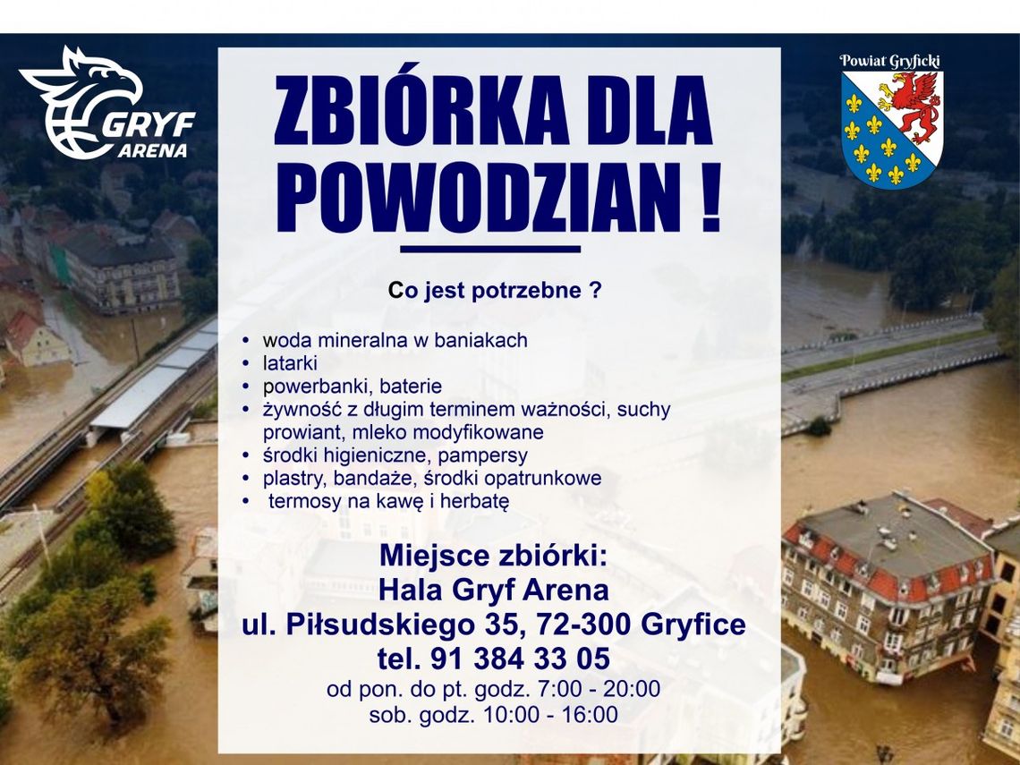 Powiat Gryficki rusza ze zbiórką najpotrzebniejszych rzeczy dla powodzian.