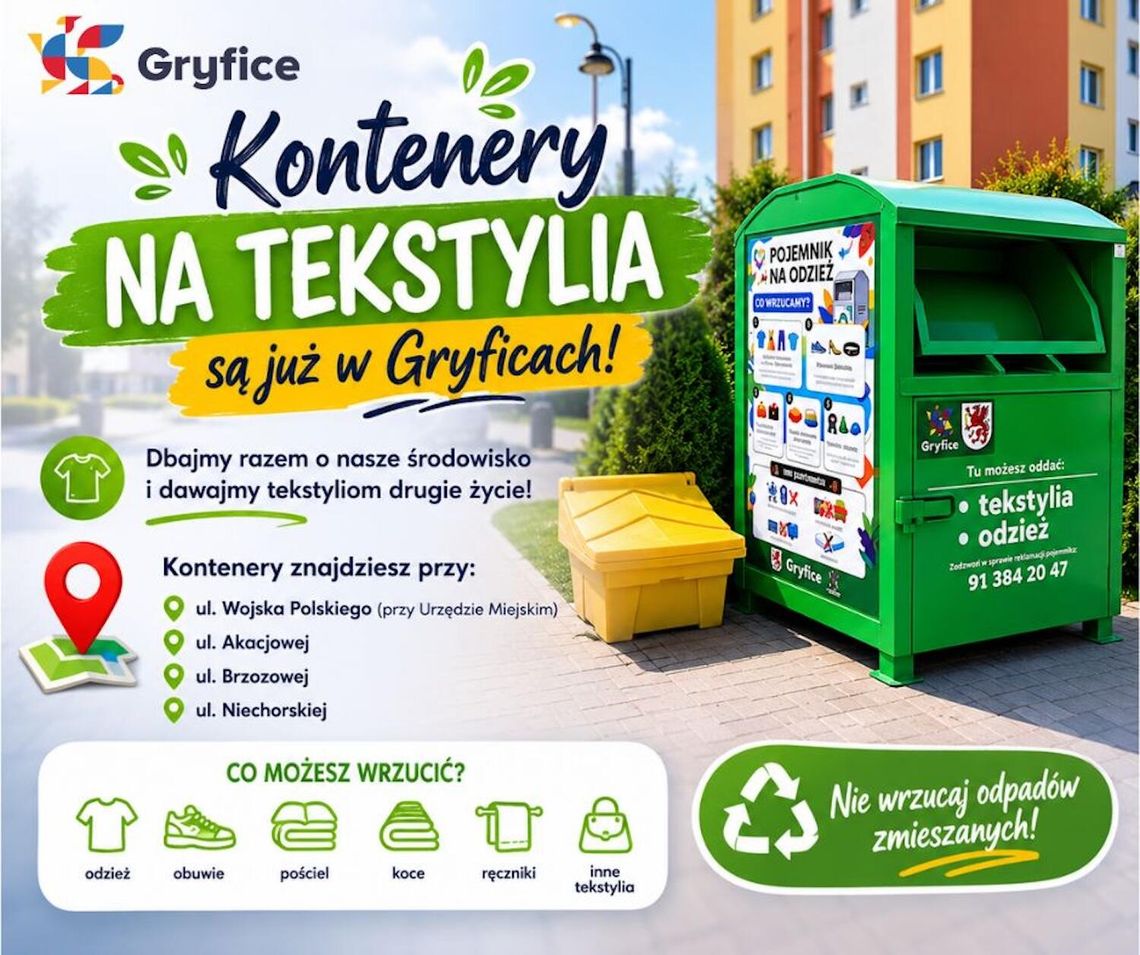 W Gryficach stanęły kontenery na tekstylia. Mieszkańcy mają cztery nowe punkty zbiórki W Gryficach stanęły kontenery na tekstylia. Mieszkańcy mają cztery nowe punkty zbiórki