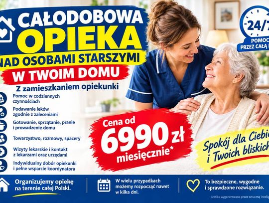 Opiekun zamieszka u seniora - całodobowa pomoc w domu - od 6990 zł miesięcznie