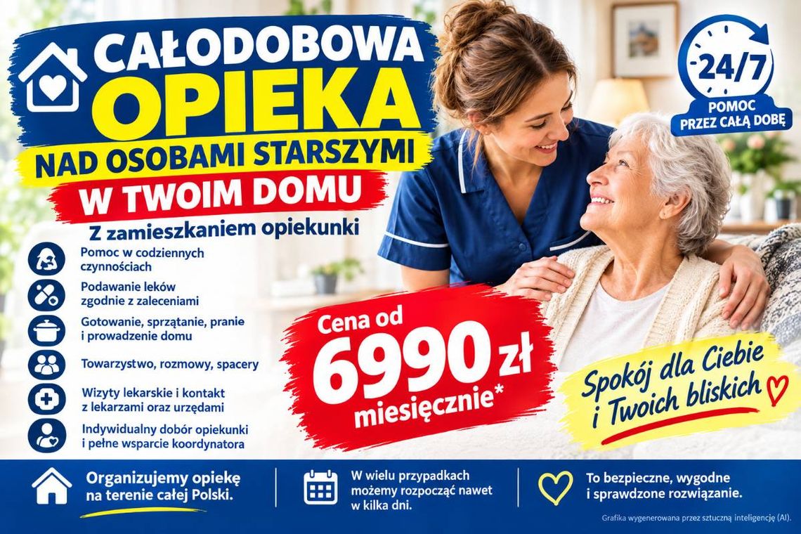 Opiekun zamieszka u seniora - całodobowa pomoc w domu - od 6990 zł miesięcznie