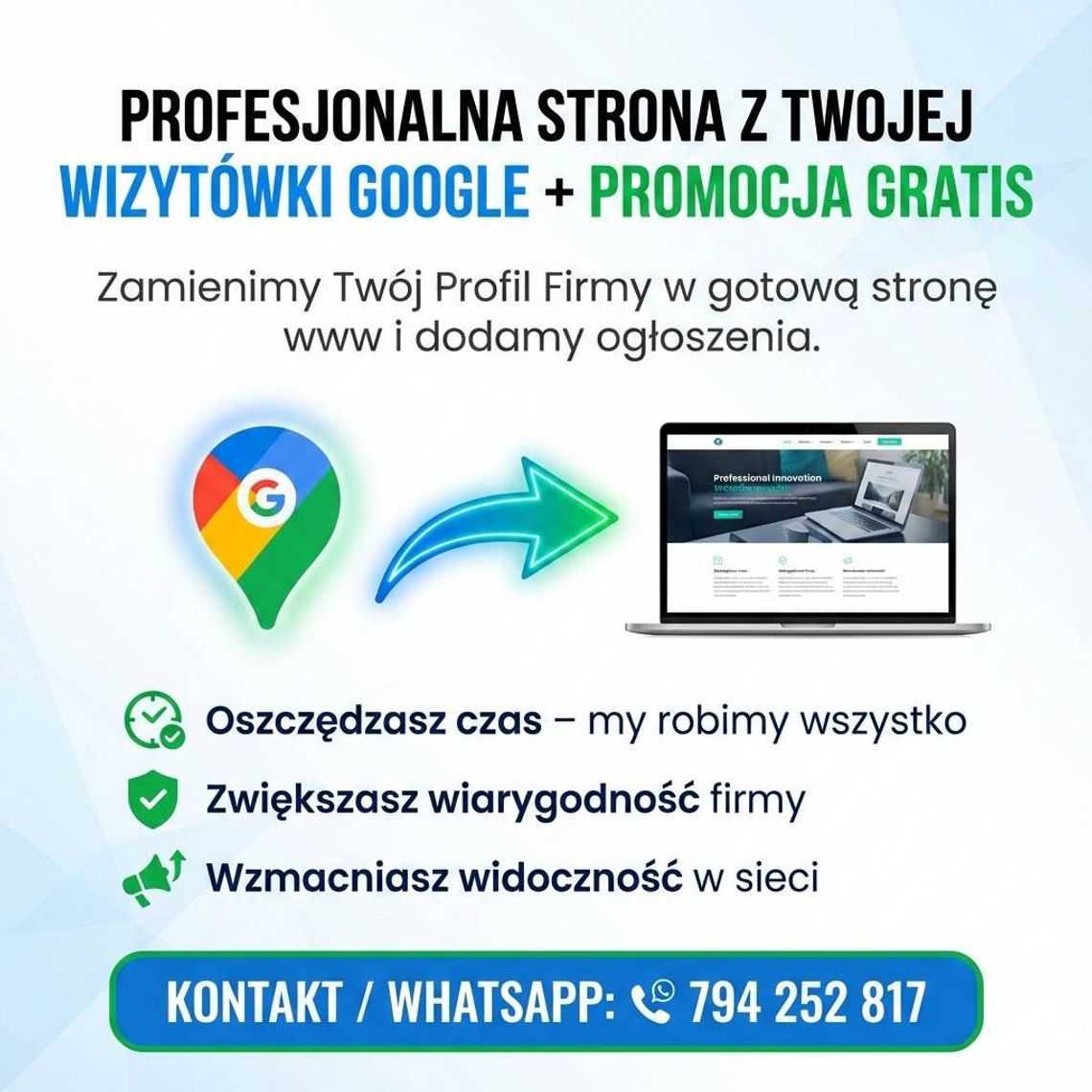 Profesjonalna strona z Twojej wizytówki Google Profesjonalna strona z Twojej wizytówki Google